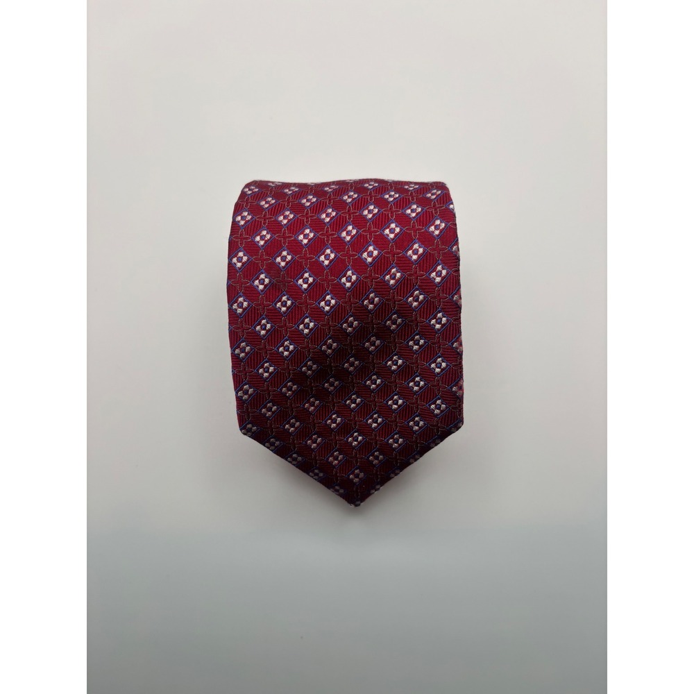 Jos. A. Bank Reserve Mens Silk Necktie Burgundy Geometric Diamond Pattern Tie